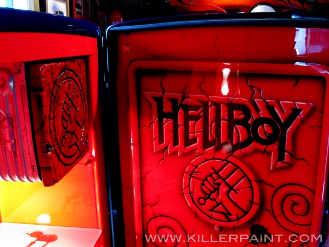 Inside door of Hellboy custom refrigerator by Mike Lavallee of Killer Paint